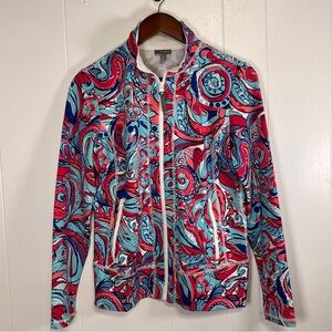 T Talbots Sz Sm Women Active Wear Stretch Zip Up Jacket Pockets Multicolor Comfy
